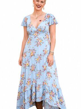 NWT - XL blue floral dress. Relaxed fit Asymmetrical summer maxi dress. Country